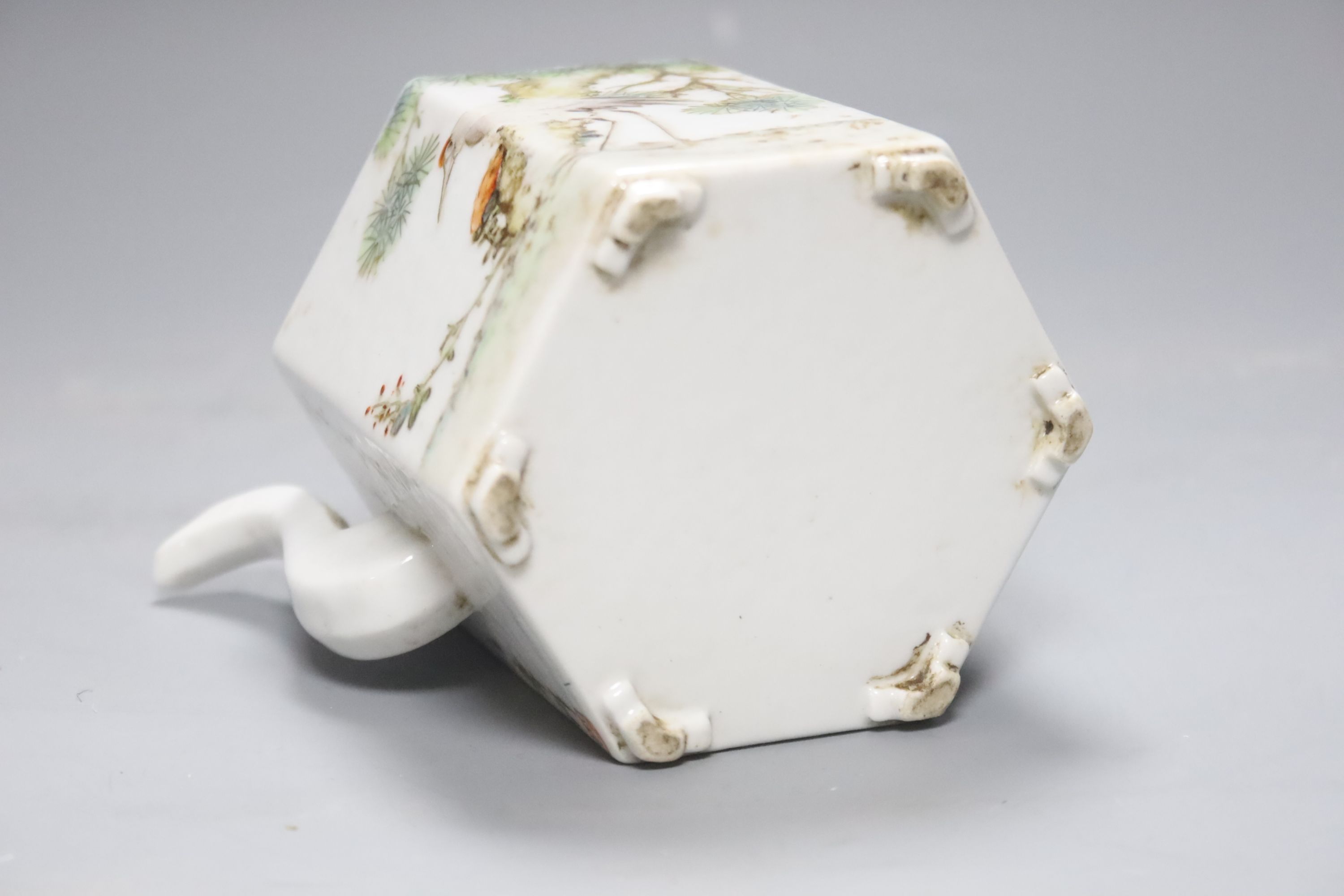 A Chinese famille rose hexagonal teapot, height 11cm